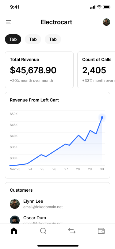 Client dashboard with revenue data